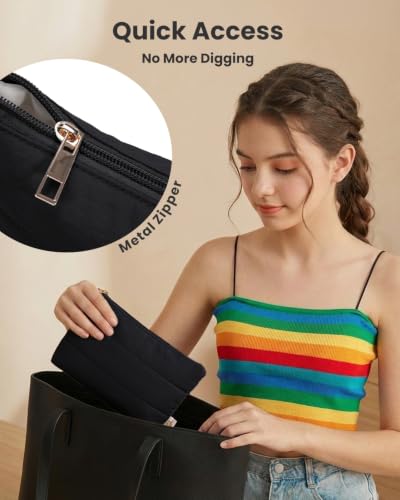 Wandering Nature Small Makeup Bag 2 Pack Cosmetic Bag for Purse, Puffer Quilted Makeup Pouch, Cute Travel Pouch with Zipper for Women, Black - color: Black-Puffer