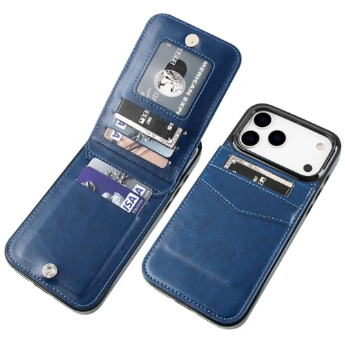 KIHUWEY for iPhone 17 Pro Max Wallet Case Card Holder Kickstand, Blue | Credit Card Slots, PU Leather, Magnetic Clasp, Flip Heavy Duty Protection Cover for Men - color: Blue