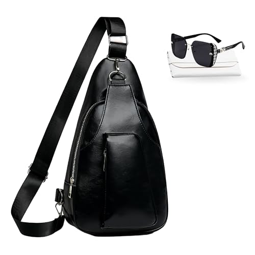 Sling Bag Set, PU Leather Sling Bag, Multi-Zipper Design for Travel, Outdoors, Valentine’s Day Gifts - color: 01-black