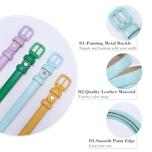 WHIPPY Women Skinny Leather Belt Thin Waist Jeans Belt for Pants in Pin Buckle Belt - color: Blue, size: Suit Pants 30"-36"