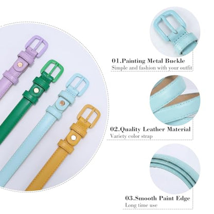 WHIPPY Women Skinny Leather Belt Thin Waist Jeans Belt for Pants in Pin Buckle Belt - color: Blue, size: Suit Pants 30"-36"