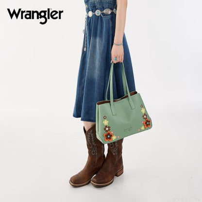Montana West Wrangler Tote Bag for Women Designer Floral Purse Handbag Top Handle Satchel Shoulder Bag - color: Floral Green
