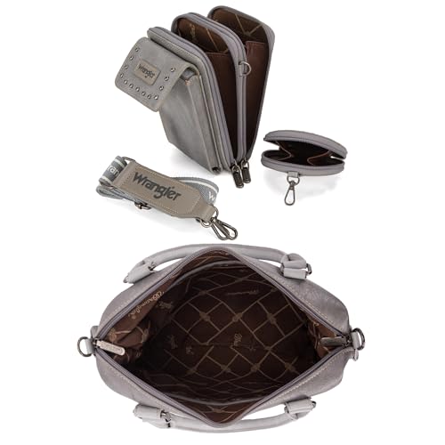Wrangler 3Pcs Doctor Bag Sets for Women Top-handle Satchel Bag with Cell Phone Handbag and Coin Purse - color: Eye-catching Gray