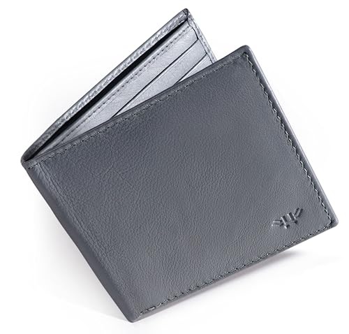 Full Grain Genuine Leather Wallet for Men, Handcrafted Travel Wallet, Minimalist Mens Slim Bifold Wallet, Anti-Theft RFID Blocking Wallet for Men's, Bi-fold - Grey - color: Grey, style: Bifold