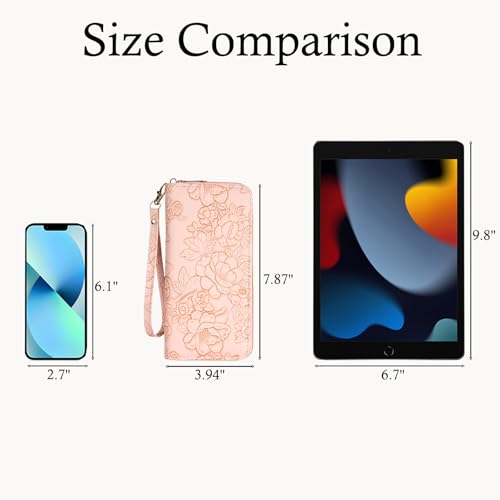 Womens Wallet RFID Wristlet Wallet for Women Cute Floral Leather Credit Card Holder Wallet Ladies Clutch Long Purses - color: A03-light blue