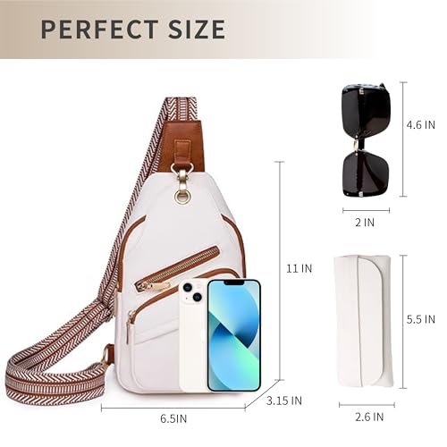 Sling Bag Set, PU Leather Sling Bag, Multi-Zipper Design for Travel, Outdoors, Valentine’s Day Gifts - color: 02-white