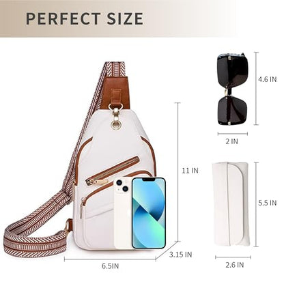 Sling Bag Set, PU Leather Sling Bag, Multi-Zipper Design for Travel, Outdoors, Valentine’s Day Gifts - color: 02-white
