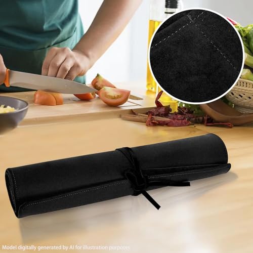 Genuine Leather Knife Roll, Knife Bags for Chefs Professional | Small Chef'S Knife,Knives Holders Protectors with 5 Slots (Black) - color: 5 Slots Black