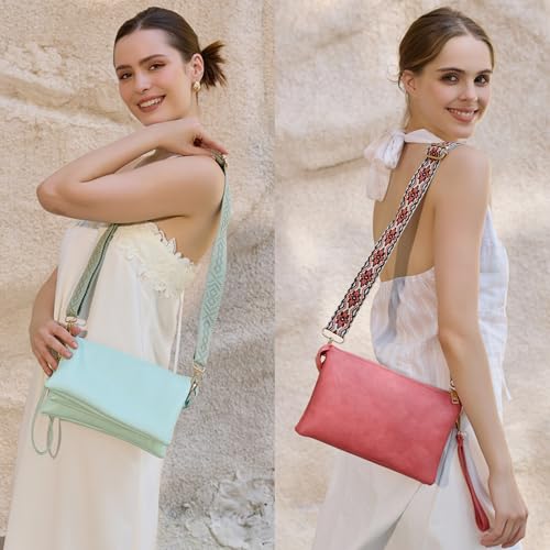 JEN & CO. Izzy Crossbody Bag, Wristlet Clutch Shoulder Purse for Women | Vegan Leather, 3 Compartments, Handbag with Inside Card Slots, Removable Wristlet, Adjustable Guitar Strap for Daily Travel - color: Winter Mint
