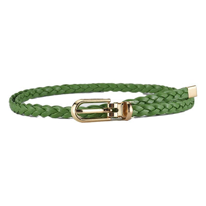 COTIM COYIN Women's Skinny Braided Leather Belts Thin Woven Waist Belts for Jeans Pants Dresses - color: Green