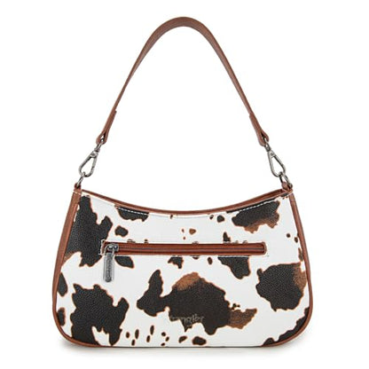 Wrangler Shoulder Bag for Women Western Small Purse Hobo Handbag | Aztec, Underarm Bag, 2 Detachable Straps, Secure Zipper Closure, Back Pocket, Crossbody Bag for dates, travel and everyday - color: Cow Print-brown