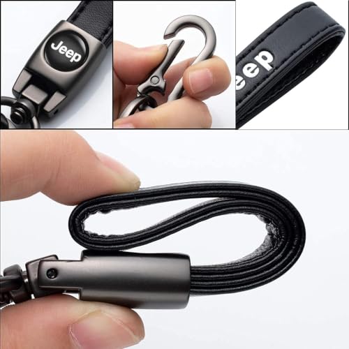 Leather Car Key Chain for Jeep Grand Cherokee Wrangler Compass Renegade Patriot Grand Comander Series Keyring Keychain Accessories Family Present(Black) - color: Black-08