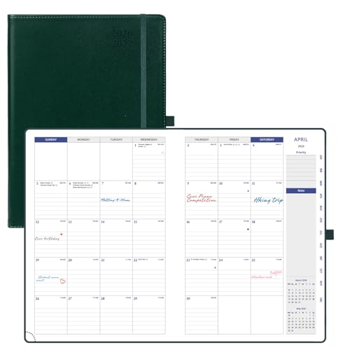 POPRUN Monthly Planner 2026-2027, 8.25" x 11.75" 16 Month Calendar Book | Apr 2026-Jul 2027, Soft Leather Cover Calendar Planner with Note Page, Monthly Tabs & Inner Pocket, 100 GSM Paper -Dark Green - color: Dark Green, size: Large 8.25'' x 11.75'', styl