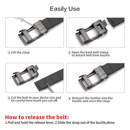 SENDEFN Men's Leather Casual Belt 1 3/8" Automatic Ratchet Belts Adjustable Click Buckle Belts with Gift Box for Dress - color: Grey
