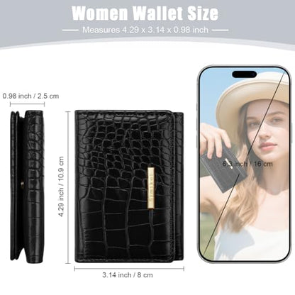 Crocodile Wallets Women Small Luxury Faux Leather Alligator Wallet | Chic RFID Blocking Womens Trifold Credit Card Holder Ladies Mini Purse, Black Croc - color: Black