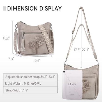 Medium Crossbody Bags for Women,Vegan Leather Hobo Purses Embossed | Women's Shoulder Handbags with Adjustable Boho Strap for Daily Travel Lightweight Cross body Purses with Multi Pockets - color: 05-gray