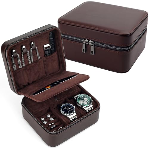 2-Slot Large Travel Watch Case for Men, Watch & Jewelry Organizer - color: Large – 2 Slot