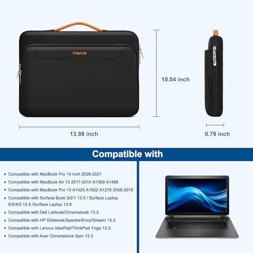 MOSISO Laptop Case 13.3 inch, 13-14 inch Laptop Sleeve, Black | Compatible with MacBook Neo/Air 13.6/Pro 13/Pro 14, HP Dell Acer ASUS, Side Open Case with Raised Pocket&PU Handle&Belt