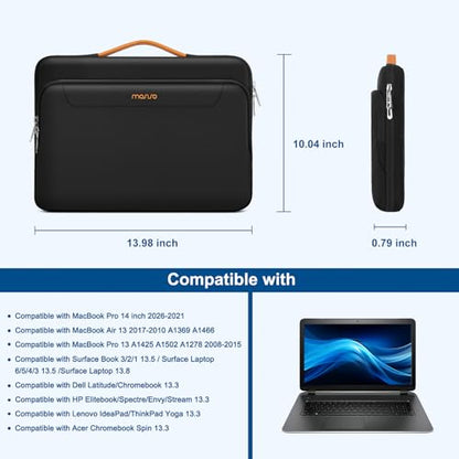 MOSISO Laptop Case 13.3 inch, 13-14 inch Laptop Sleeve, Black | Compatible with MacBook Neo/Air 13.6/Pro 13/Pro 14, HP Dell Acer ASUS, Side Open Case with Raised Pocket&PU Handle&Belt