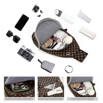 Sling Bag Set, PU Leather Sling Bag, Multi-Zipper Design for Travel, Outdoors, Valentine’s Day Gifts - color: 04-brown