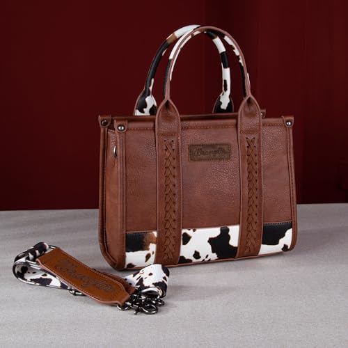 Wrangler Tote Bags for Women Top-handle Handbags and Purse for Women with Adjustable Strap - color: A-cow Print Brown