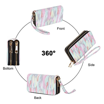 XEYOU Double Zipper Long Clutch Wallet Cellphone Wallet for Women with Removable Wristlet Strap for Credit Card, Cash, Coin, Bill - color: Pink+green+yellow