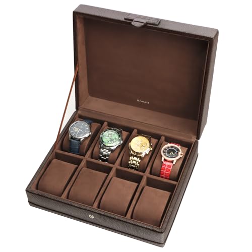 Watch Box, 8-Slot Leather Watch Case Organizer for Men (Brown) | Watch Holder Organizer, Watches Display Case, Removable Pillows, Watch Storage with Grey Lining & Black Synthetic Leather - color: Brown, size: 8 Slot