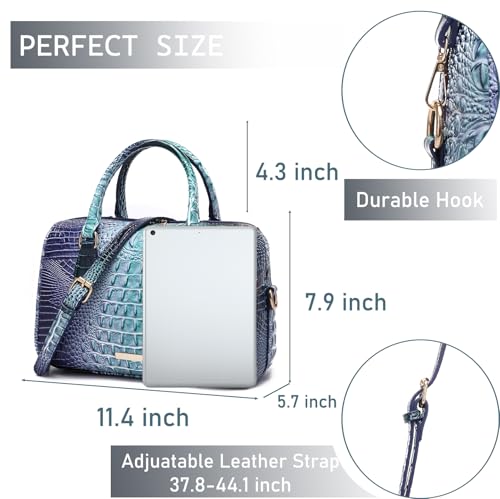 Makcr Joacbv Crocodile Handbag for Women Top Handle Leather Shoulder Purse | Glossy crocodile-embossed vegan leather with rolled handles, buckle details, a structured dome shape, and adjustable strap. - color: 1-colorful Blue and Blue