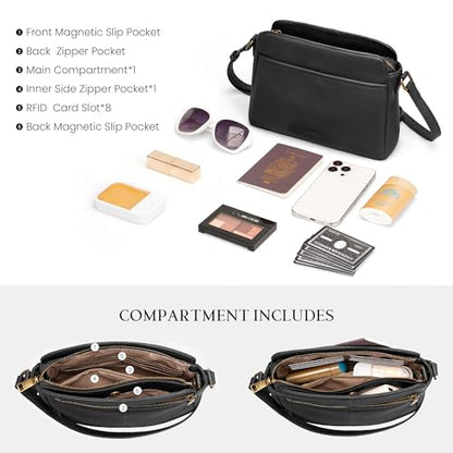 befen Anti-theft Crossbody Bag for Women Genuine Leather, Small Cross Body Shoulder Handbags with RFID Card Slots - color: Black