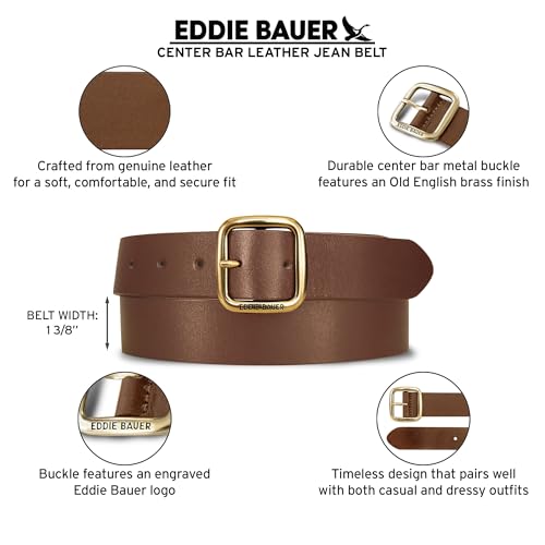 Eddie Bauer Women's Casual Leather Belts with Durable Metal Buckle - color: Center Bar - Brown, size: Small