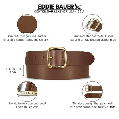 Eddie Bauer Women's Casual Leather Belts with Durable Metal Buckle - color: Center Bar - Brown, size: Small