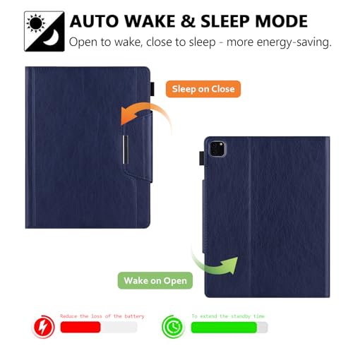 Folio Case for iPad Pro 11-inch M5 2025/M4 2024, Techcircle Anti-Slip Stand PU Leather Soft TPU Back Magnetic Smart Cover with Pencil Holder + Card Slots + Front Pocket, Auto Sleep/Wake, Navy - color: 02 Navy, size: iPad Pro 11 2024-2025