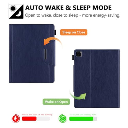 Folio Case for iPad Pro 11-inch M5 2025/M4 2024, Techcircle Anti-Slip Stand PU Leather Soft TPU Back Magnetic Smart Cover with Pencil Holder + Card Slots + Front Pocket, Auto Sleep/Wake, Navy - color: 02 Navy, size: iPad Pro 11 2024-2025