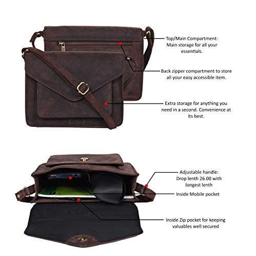 Ozora Genuine Leather Crossbody Purse for Women, Shoulder Bag - color: Brown Hunter