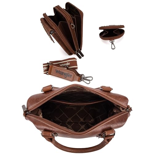 Wrangler 3Pcs Doctor Bag Sets for Women Top-handle Satchel Bag with Cell Phone Handbag and Coin Purse - color: Eye-catching Brown