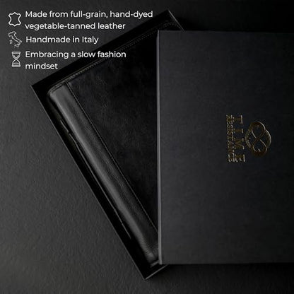 Time Resistance Leather Portfolio – Document Bag with Carry Handle – Tablet Size Case Made in Italy - color: Black