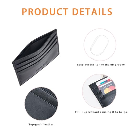 Leather Credit Card Holder Unisex Wallet with ID Window (Black) - color: Black