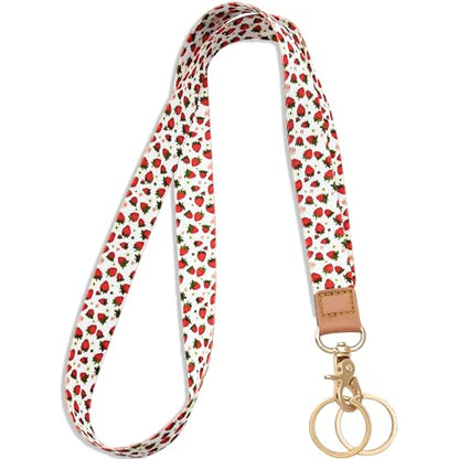 Badge Lanyard for Keys,Long Neck Strap with Metal Hook for ID Badges,Cute Keychain Lanyard for Women Men - color: Cute Strawberry Flower