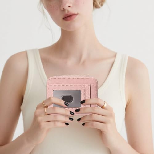 GOIACII Womens Credit Card Holder Wallet Zip RFID Blocking Card Case Wallets Compact Size with ID Window Pink - color: B04 Pink