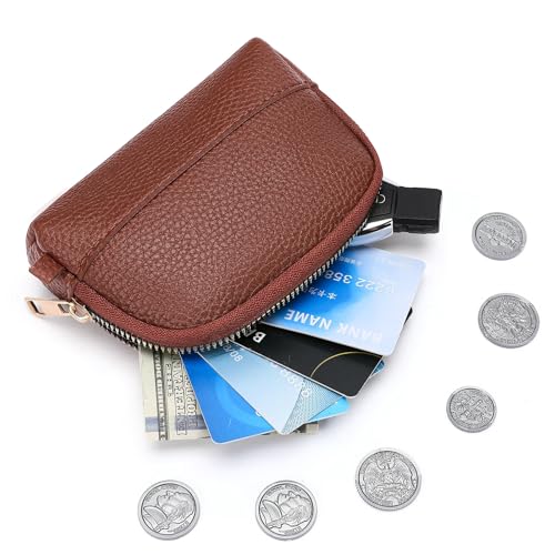 GAEKEAO Coin Purse for Women Small Change Key Pouch Vegan Leather large Capacity mini Portable Ladies Wallet with Zipper - color: A-Brown