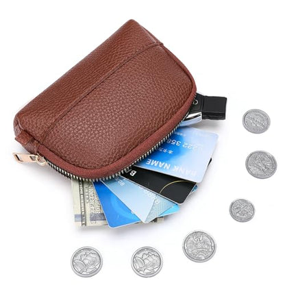 GAEKEAO Coin Purse for Women Small Change Key Pouch Vegan Leather large Capacity mini Portable Ladies Wallet with Zipper - color: A-Brown