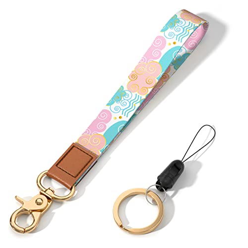 Wrist Lanyard Key Chain, Cute Wristlet Strap Keychain Holder for Women Men Car Keys ID Badges Card Wallet Phone Camera - color: Colorful Cloud
