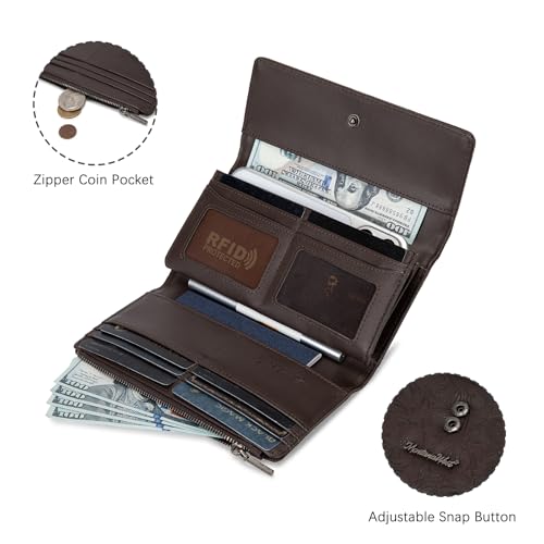 Montana West Women's Wallets Large Capacity Cell Phone Wristlet for Woman Ladies Female Cash Wallet with Wrist Strap and Rfid Lining - color: Coffee
