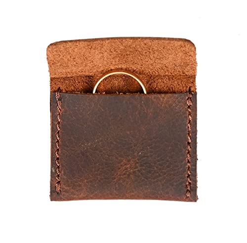 Handmade Brown Leather Wedding Ring Case, Engagement Ring Pouch for Bride and Groom, Travel Jewelry Storage, Proposal RingHolder, and RingBearer, Small Jewelry Pouch - color: Brown
