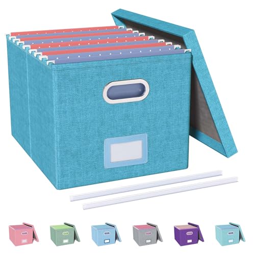 File Organizer with Lid, File Box, File Cabinet for Letter File Folder Storage, Hanging File Organizer for Office/Decor/Home,Document Organizer, 1 Pack,Calamine Blue+Cobalt Green-Box Only - color: Calamine Blue+Cobalt Green, size: 1 pack