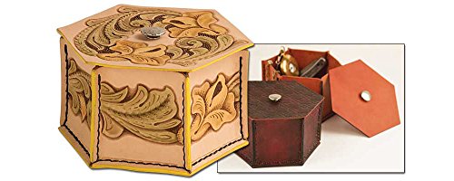 Tandy Leather Keepsake Box Kit DIY Craft - Pre-Cut Veg Tan Leather Pieces with Pre-Punched Holes for Easy Hand Stitching and Simple Assembly Project - 6 Inch Hexagon Box