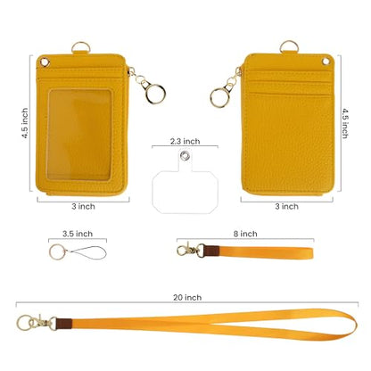 Mondo Designs 2-in-1 ID Badge Holder & Lanyard Wallet - Multi-Use Womens Small Wallet with Removable Wristlet & Neck Lanyard, Clear Window, 5 Card Slots, Phone Holder, Ring Keychain - Yellow - color: Yellow
