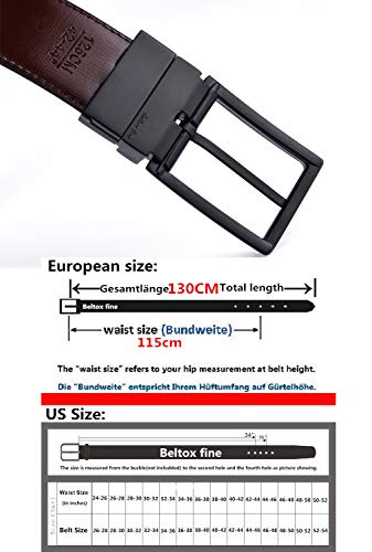 beltox fine Men's Dress Belt Leather Reversible 1.25" Wide Rotated Buckle Gift Box - color: Black/Brown Belt With 0440 Black Buckle, size: 30-31