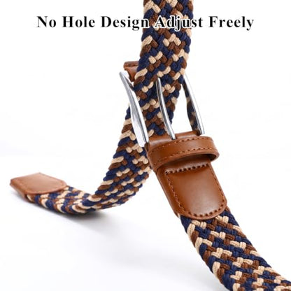 XZQTIVE Braided Stretch Belt Mens Gift Elastic Woven Belt for Golf Casual Pants Shirts Jeans - color: Beige Brown Blue, size: Fit Waist 43-48in