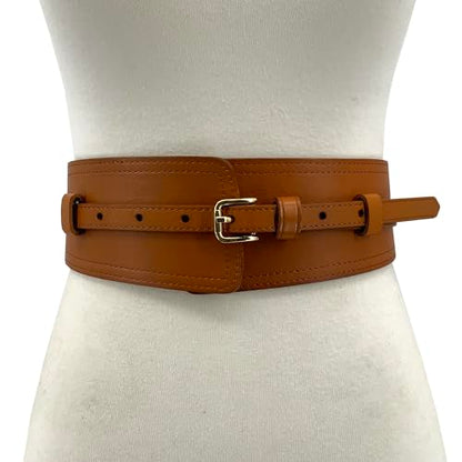 Women Wide Waistband, High and Low Waist Full Grain Leather Skinny Boho Concho Belt - color: Tan, size: 32"(fits 30”-34”)